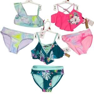 Justice Girls M 10 Bikini Swimsuit 6pc Lot Tie Dye Floral Mix Match UPF 50 NEW